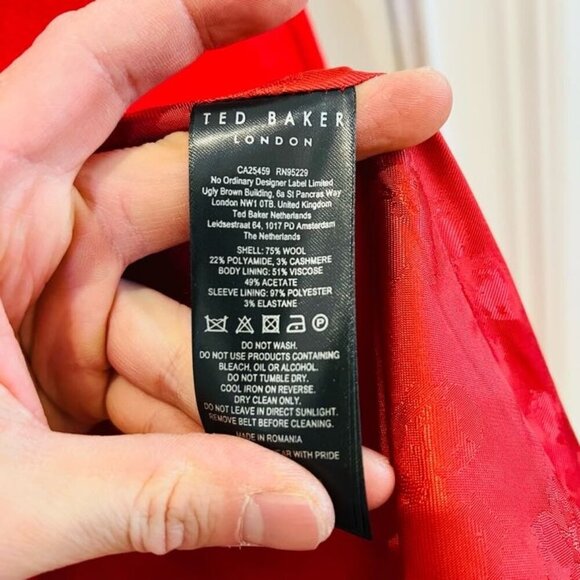 Ted Baker London Red Over Coat Alpaca Wool Cashmere Blend Size 2 - Picture 2 of 16